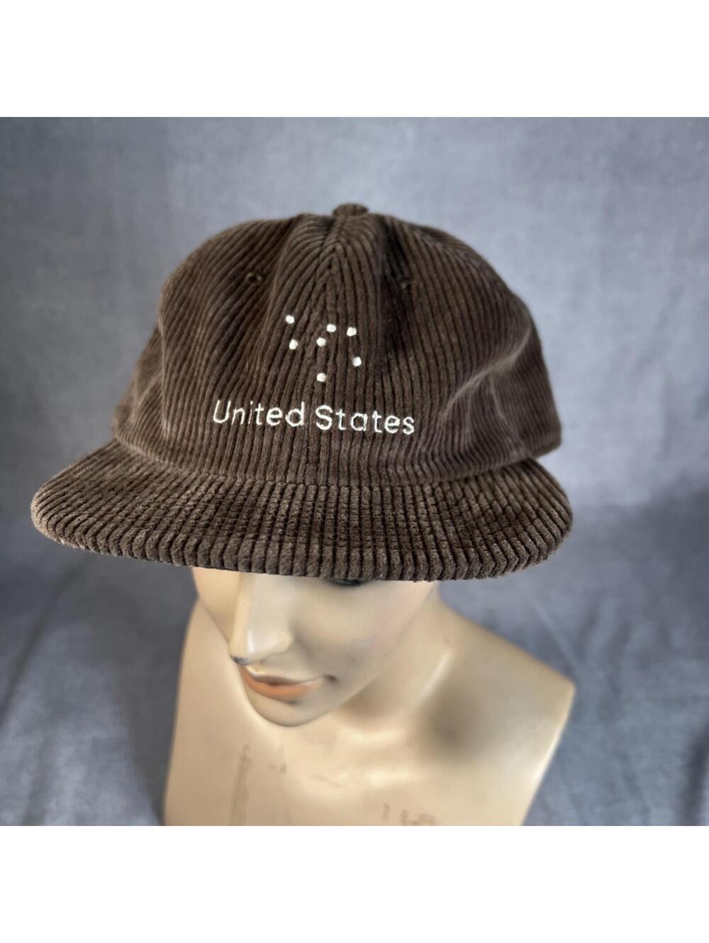 Brown Corduroy Baseball Cap United States in Dots - Picture 1 of 6
